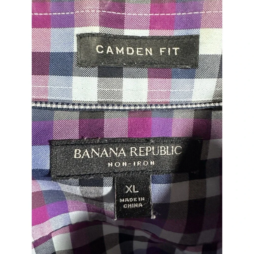 Banana Republic Purple Gingham Long Sleeve Button Up Shirt Size XL